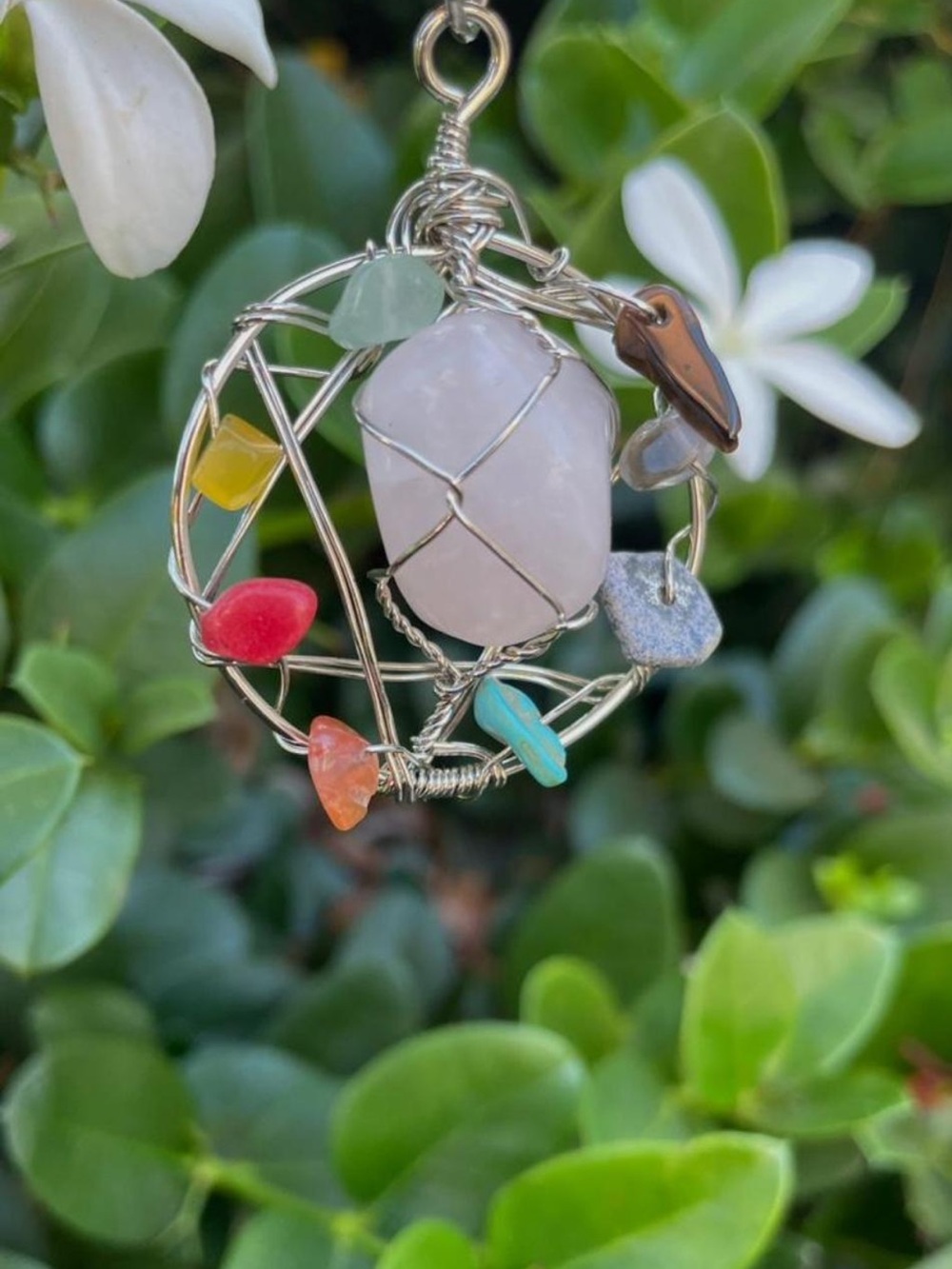 Handcrafted Multicolor Stone Wire-Wrapped Pendant